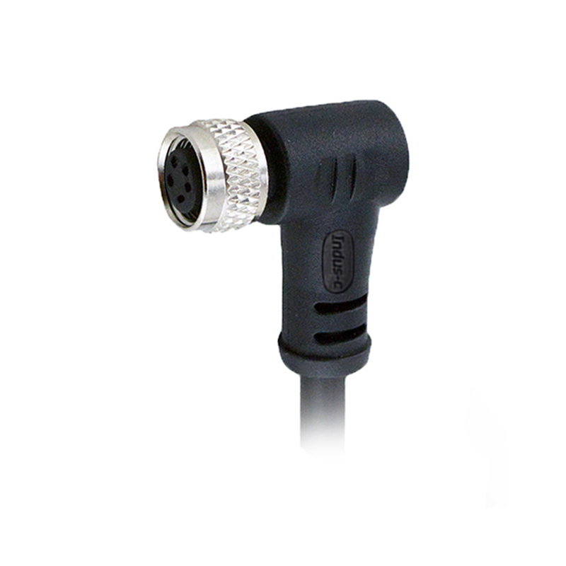 M8 5pins B code female right angle molded cable,shielded,PVC,-40°C~+105°C,24AWG 0.25mm²,brass with nickel plated screw